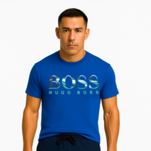 Camiseta Masculina Azul Algodão Personalizada Boss
